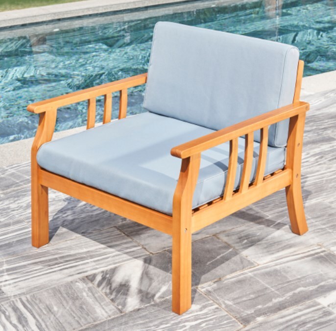 Kapalua Honey Nautical Curve Eucalyptus Wooden Outdoor Sofa Chair with Cushion