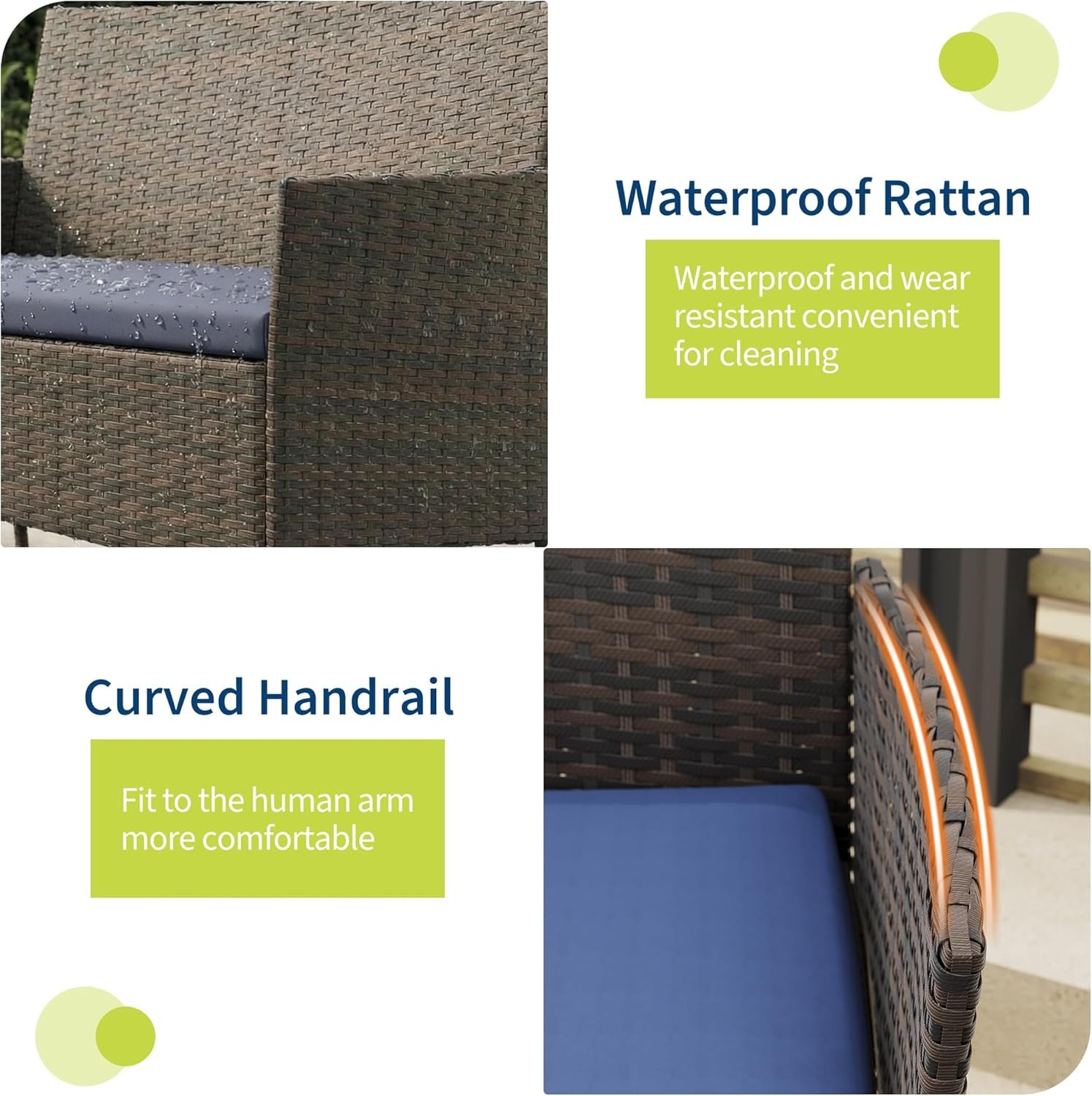 Set of 4 Outdoor Patio Rattan Furniture Set Cushioned Sofa Coffee Table Deck