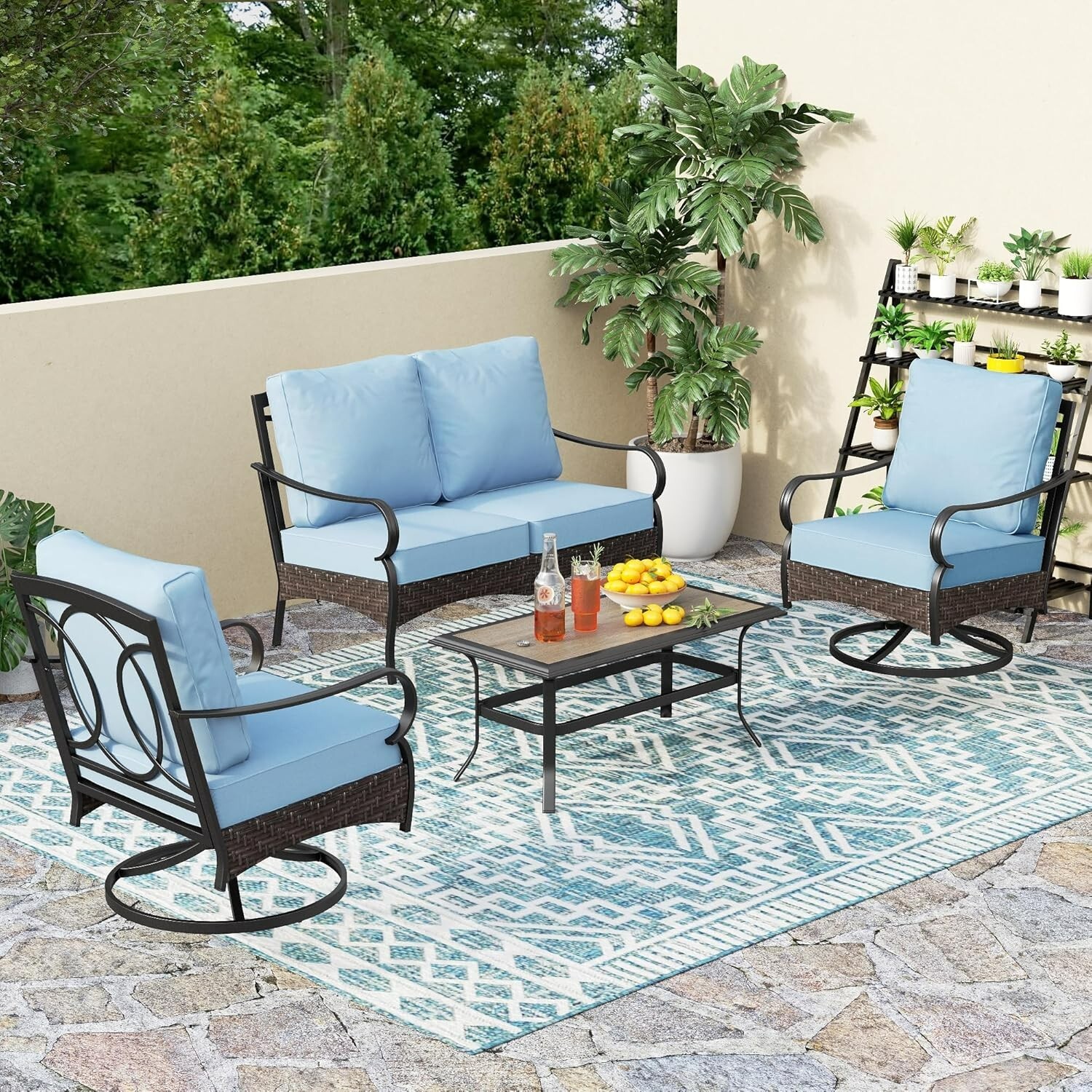 4Seats Outdoor Modern Patio Furniture Set Wicker Sofa Conversation Set for Porch