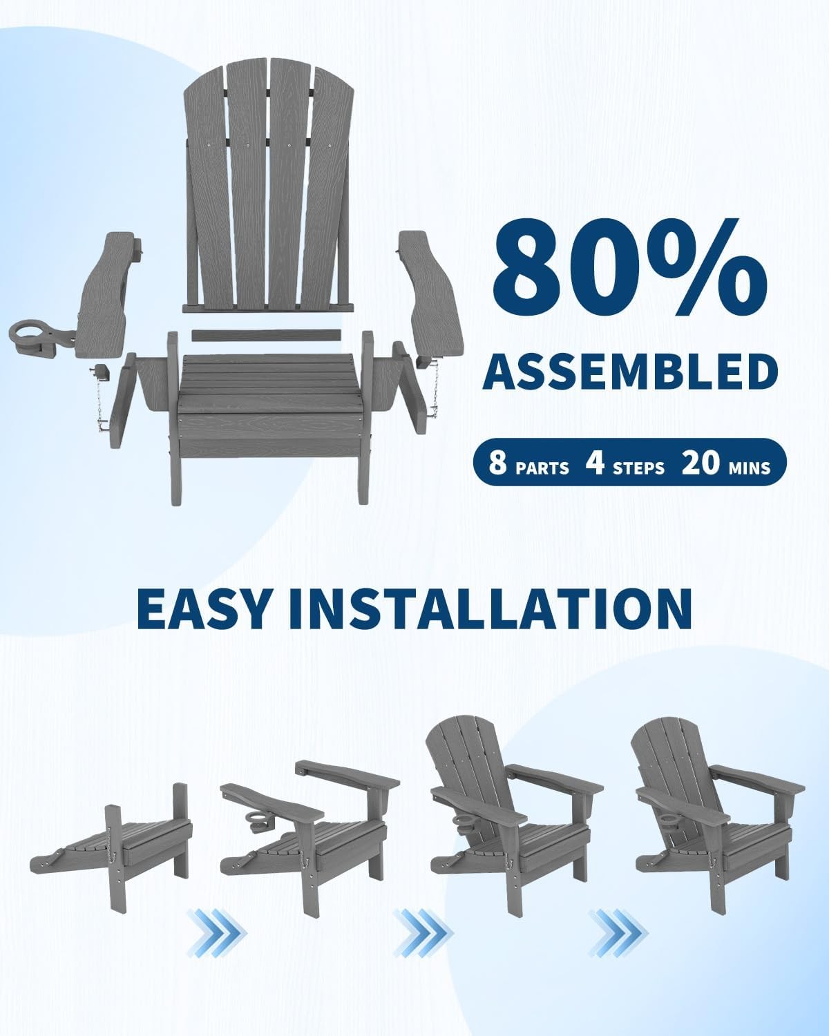 3 PCS Adirondack Chair with Table & Cup Holder Outdoor Folding HDPE Patio Chairs