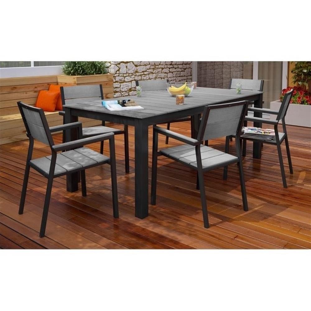 Modway Maine 7-Piece Modern Aluminum Patio Dining Set in Brown/Gray