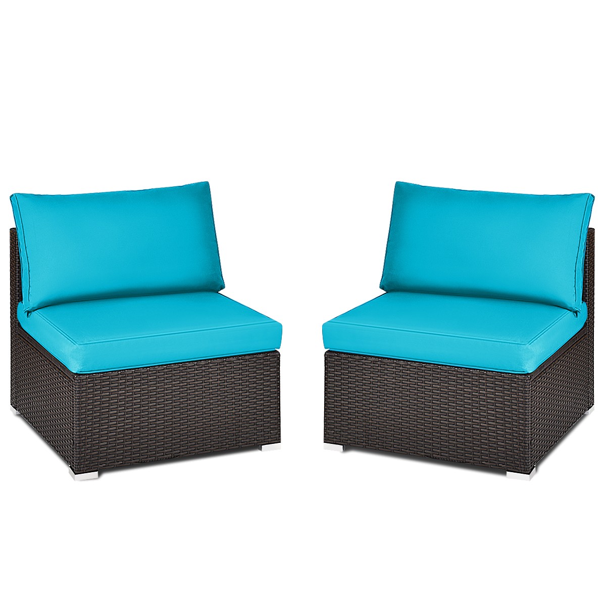 Patio 2PCS Rattan Armless Sofa Sectional Furniture Conversation Set Turquoise