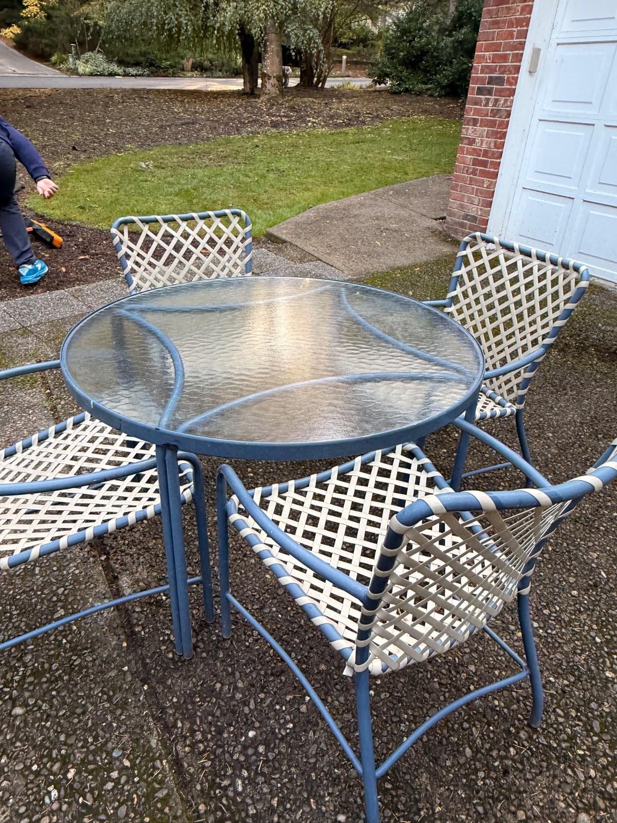 BLUE BROWN JORDAN TAMIAMI ORIGINAL GLASS 4 CHAIRS TABLE SET PATIO OUTDOOR DINING