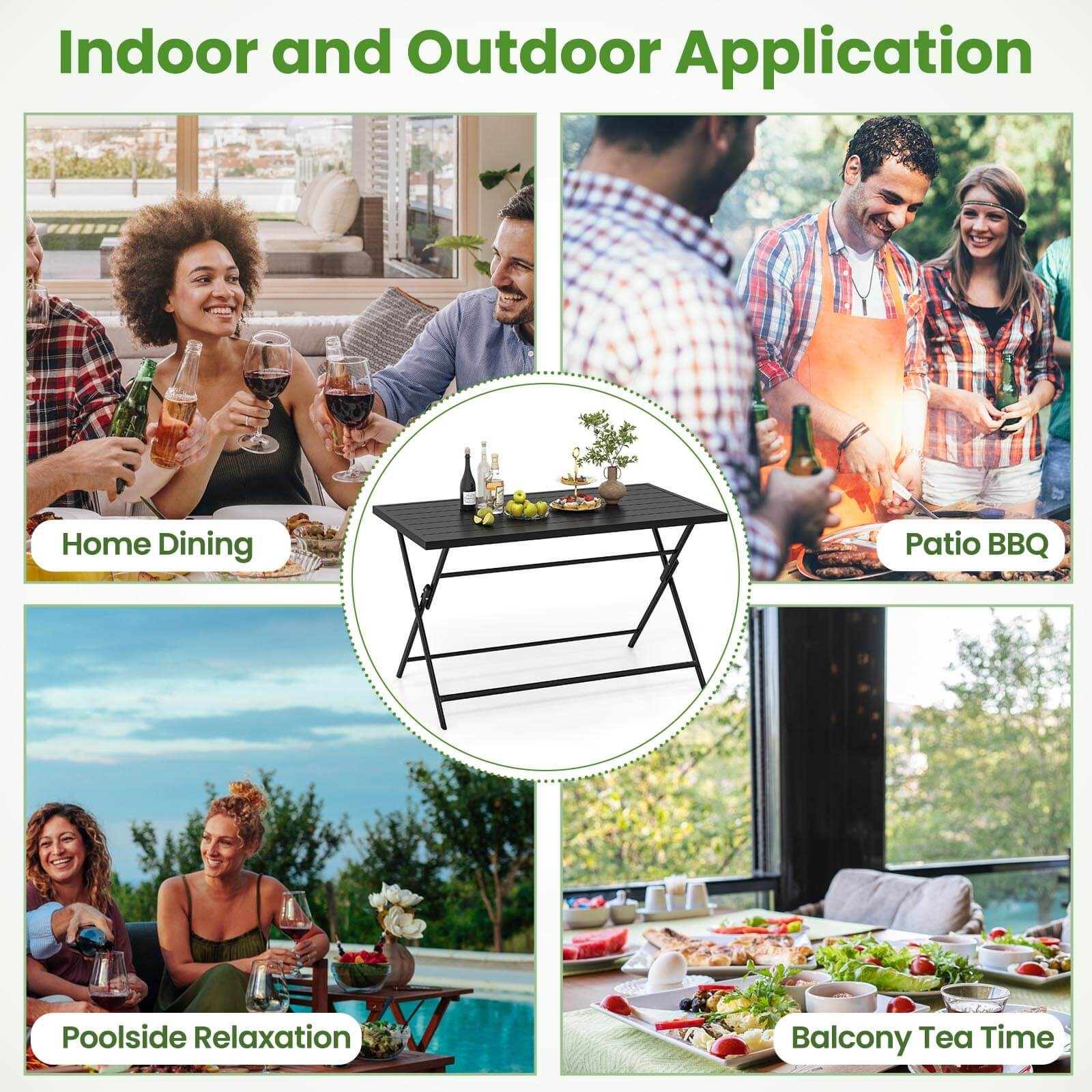 5PCS Foldable Outdoor Dining Set,Large Rectangular Metal Table 4 Mesh Armchairs
