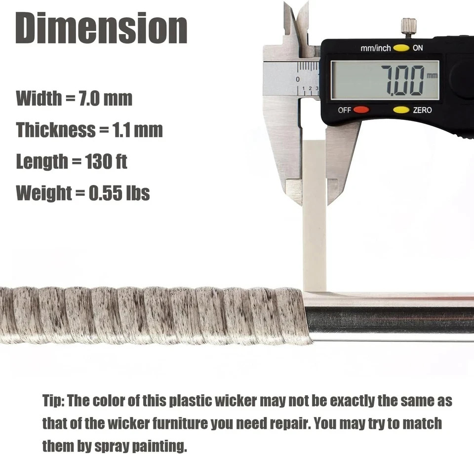 Wicker Repair Kit, 120 Ft Gray Wicker Repair Supplies, Plastic Rattan Material