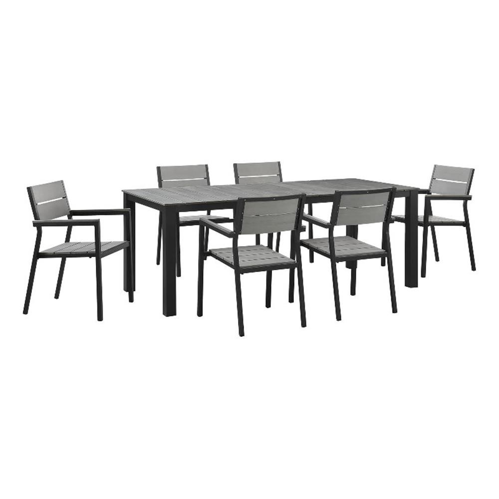 Modway Maine 7-Piece Modern Aluminum Patio Dining Set in Brown/Gray