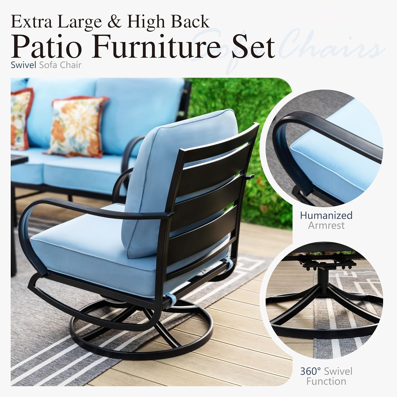 4 Piece Patio Furniture Set Outdoor Conversation Set 5-Seats for Lawn Backyard