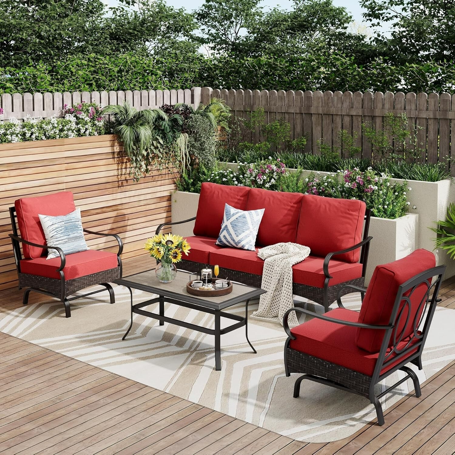 5Seats Patio Furniture Set Outdoor Furniture Rattan Patio Conversation Sets Sofa