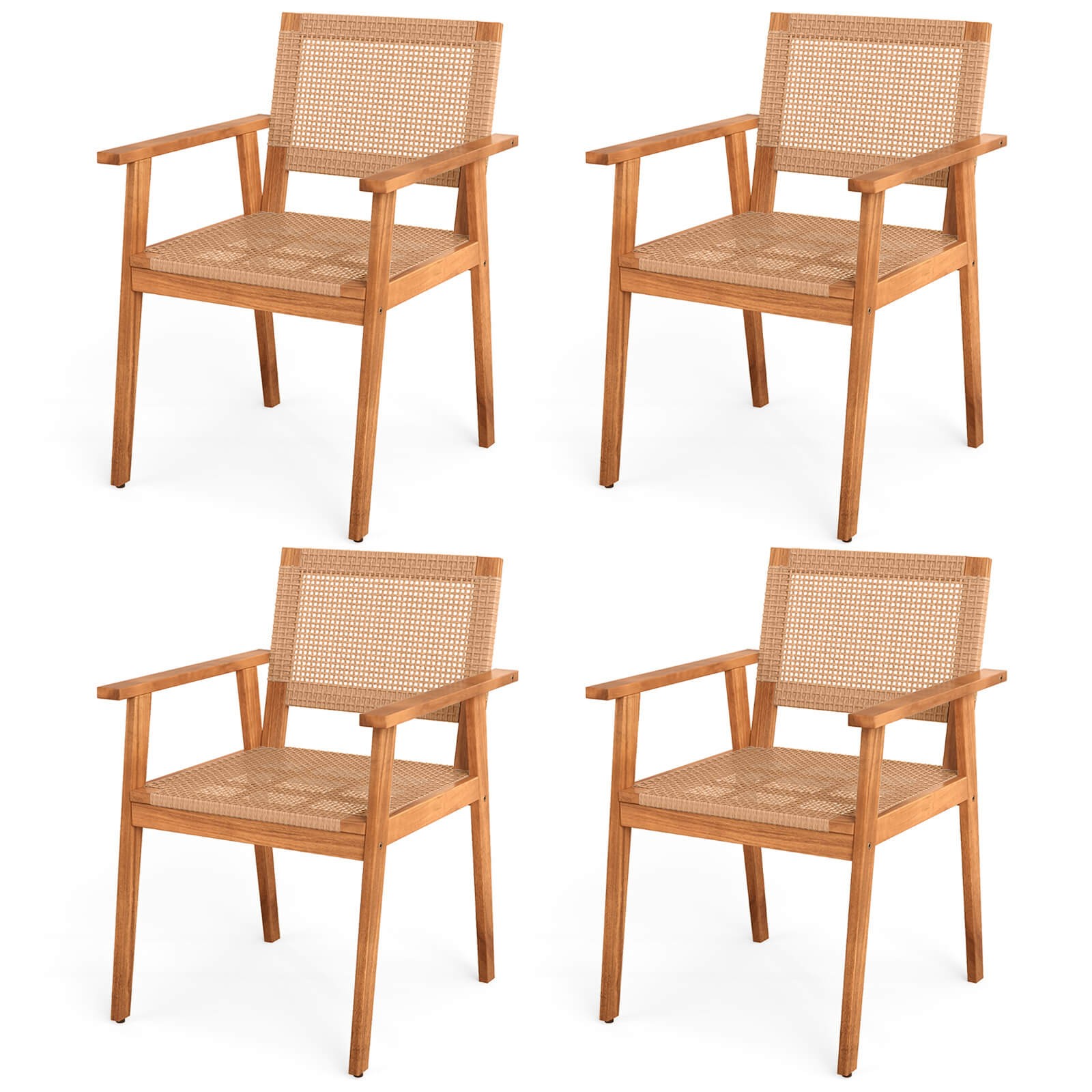 Acacia Wood Outdoor Dining Chairs Set of 4 w/Backrests & Armrests for Backyard