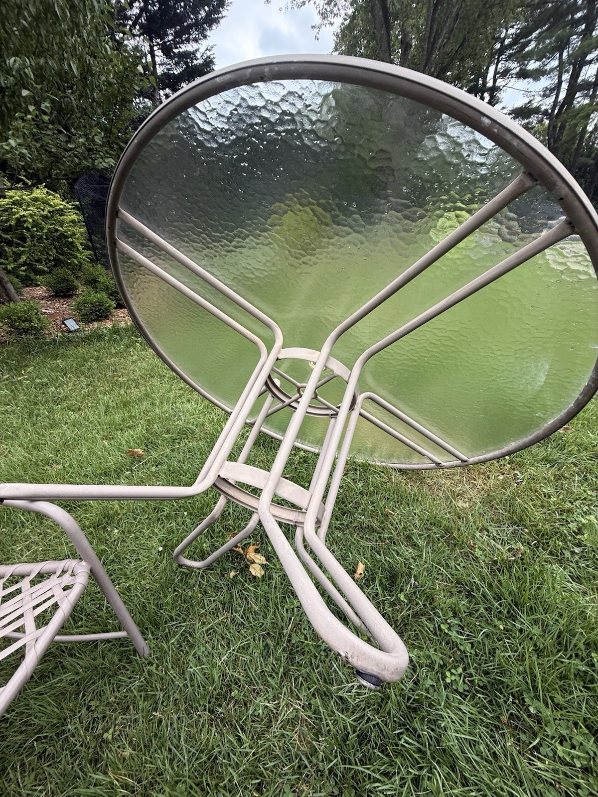 Vintage Brown Jordan Tamiami 7pc Patio Set 54” Glass Table + 6 Arm Chairs Taupe