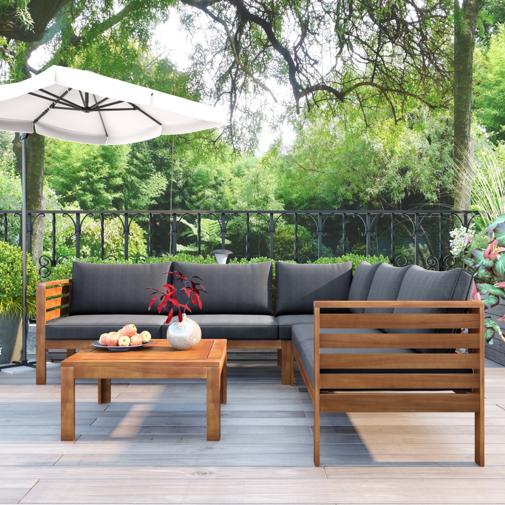 Acacia Wood Outdoor Sofa Set Water Resistant UV Cushions Patio Conversation Set
