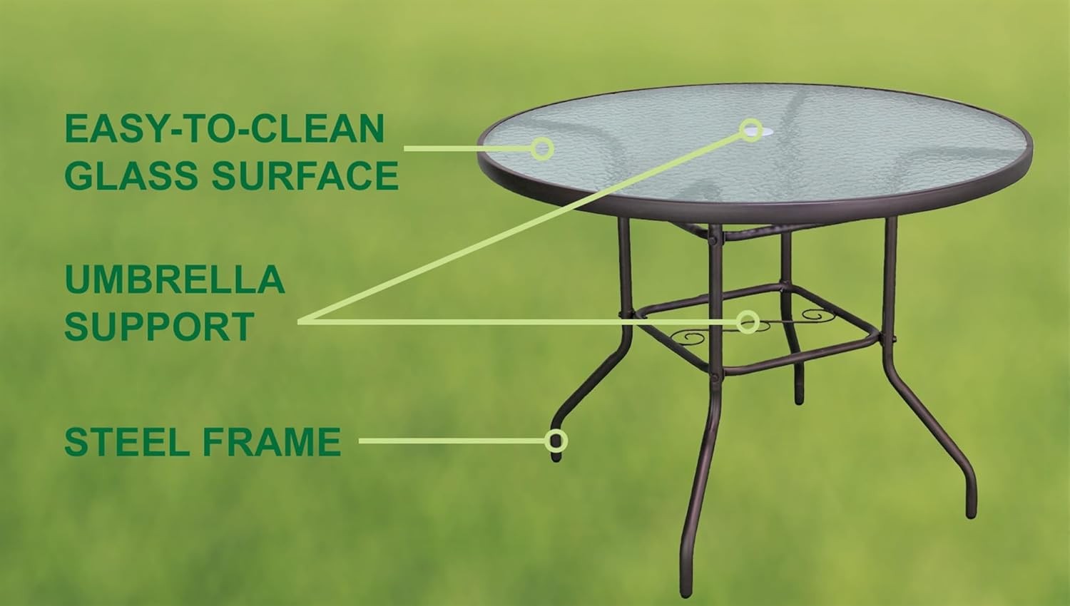 40in Outdoor Patio Dining Table Water Wave Glass Top Steel Frame Brown
