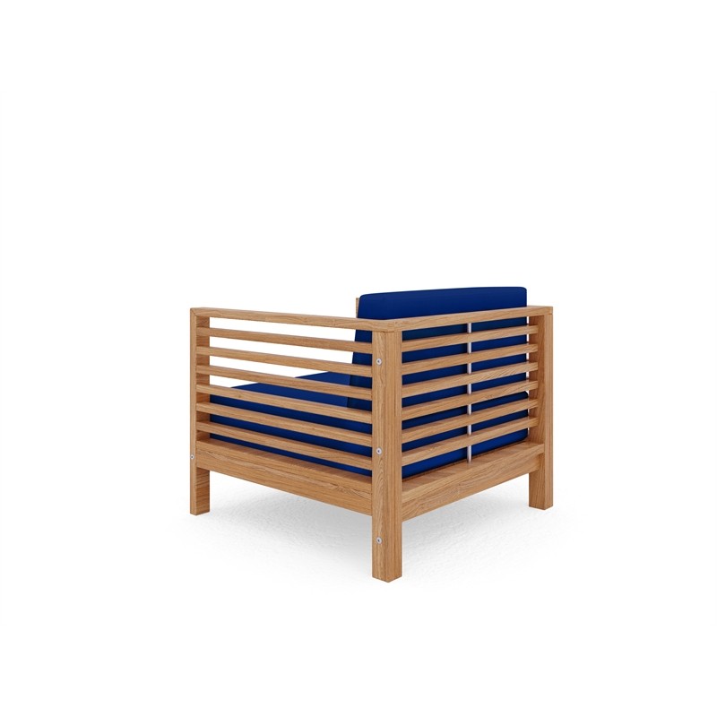 Sylvie Teak Outdoor Club Chair with True Blue Cushion