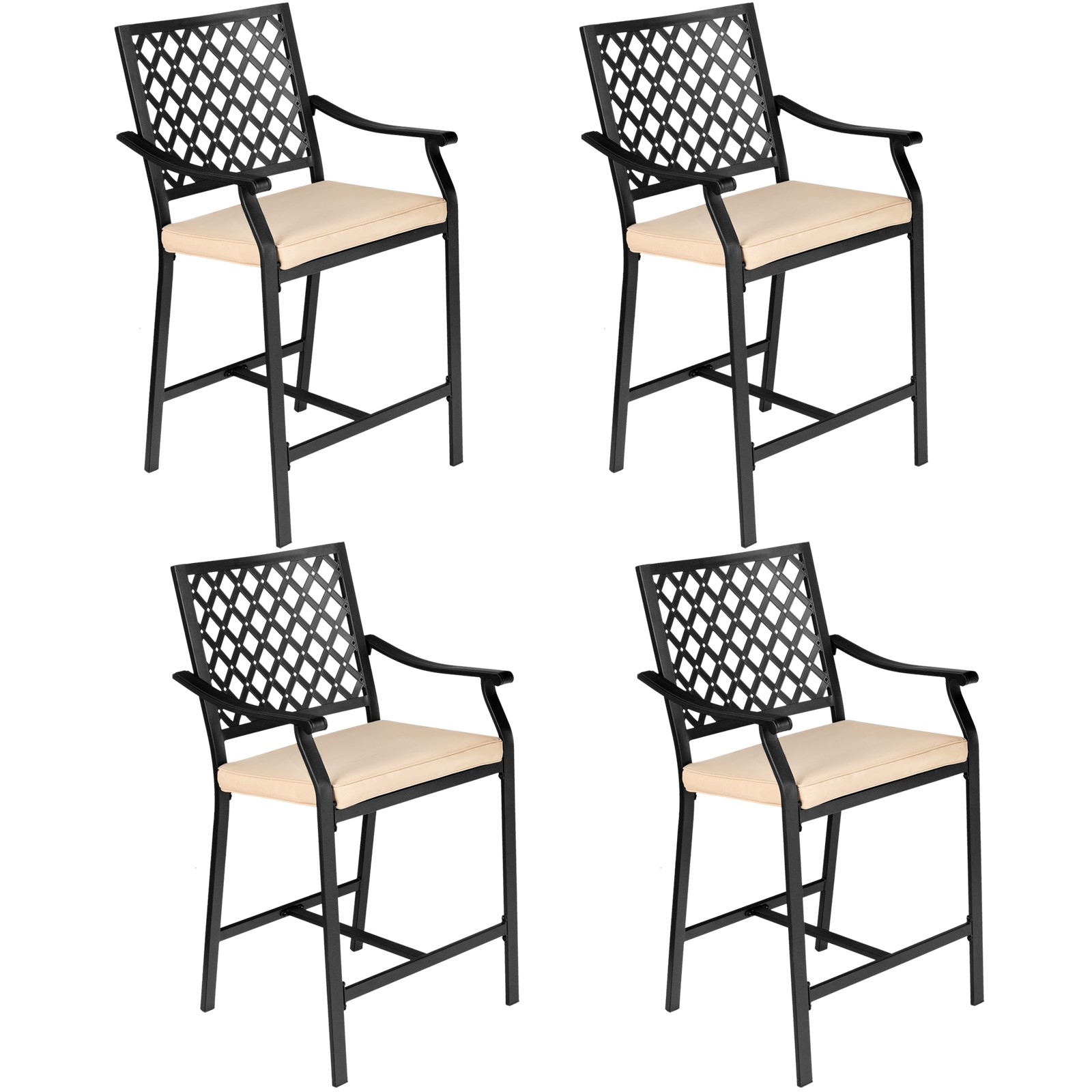 Patio 4PCS Bar Stool Counter Height Cushioned Chair Armrest Garden Deck