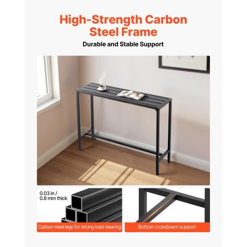 Outdoor Bar Table, 47 x 15 in Patio Bar Table, Waterproof Top & Sturdy Metal Fra