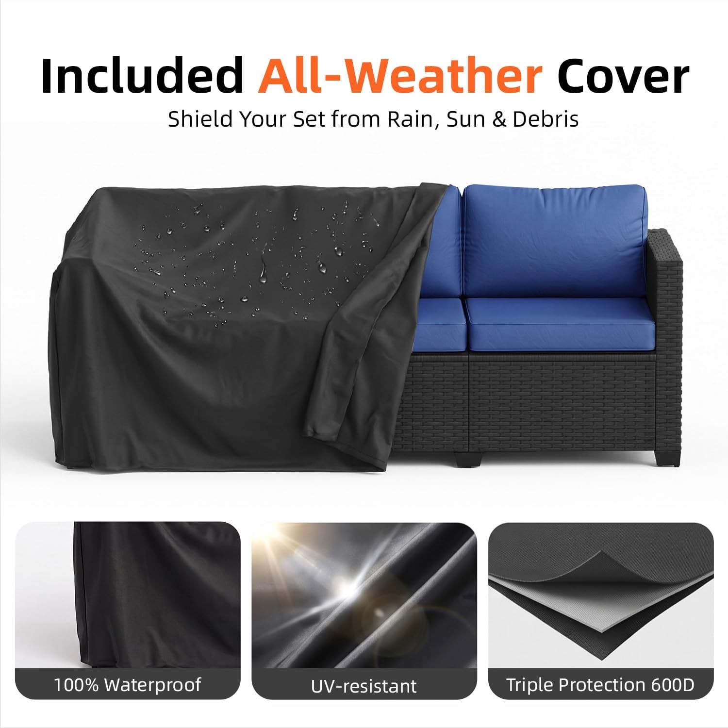 6 / 7-Piece Patio Furniture Sets Rattan Sofa Set Storage Coffee Table Black Blue