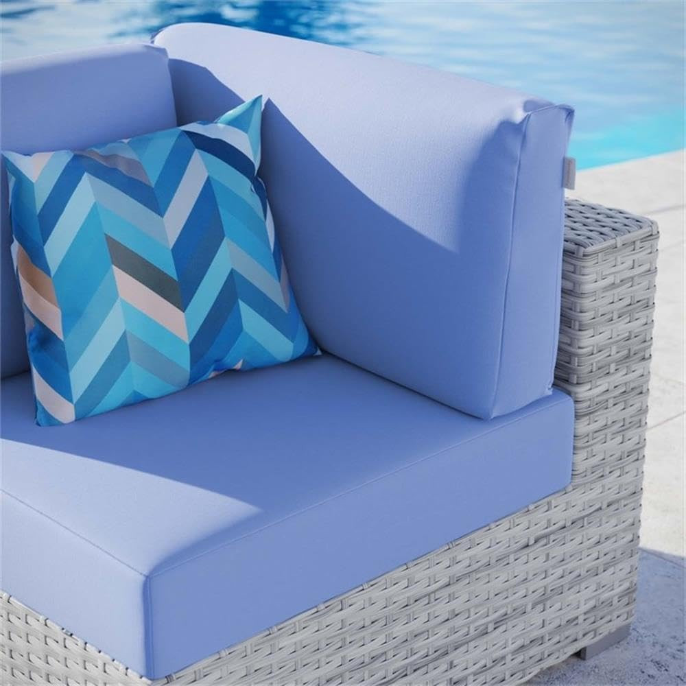 Convene Wicker Rattan Outdoor Patio Corner Chair in Light Gray Light Blue
