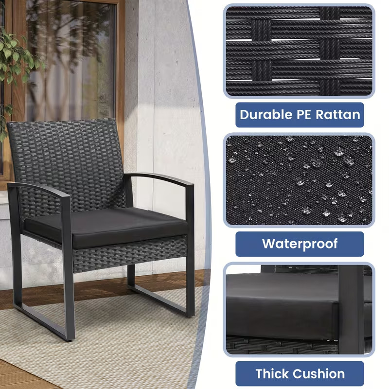3-Piece Patio Bistro Set Wicker Rattan Furniture Set Outdoor/Indoor/Yard Use