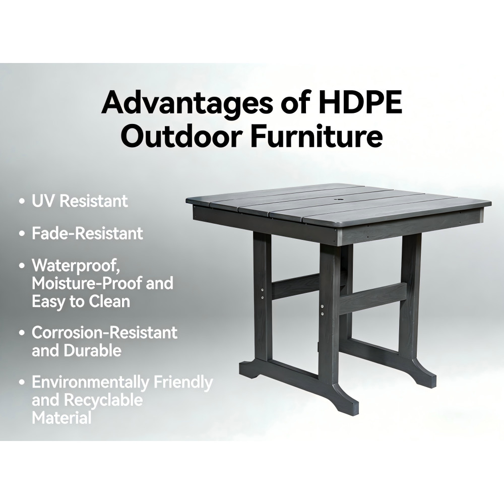 Patio Dining Set: 1 Table & 4 Chairs, HDPE, Waterproof & UV Resistant