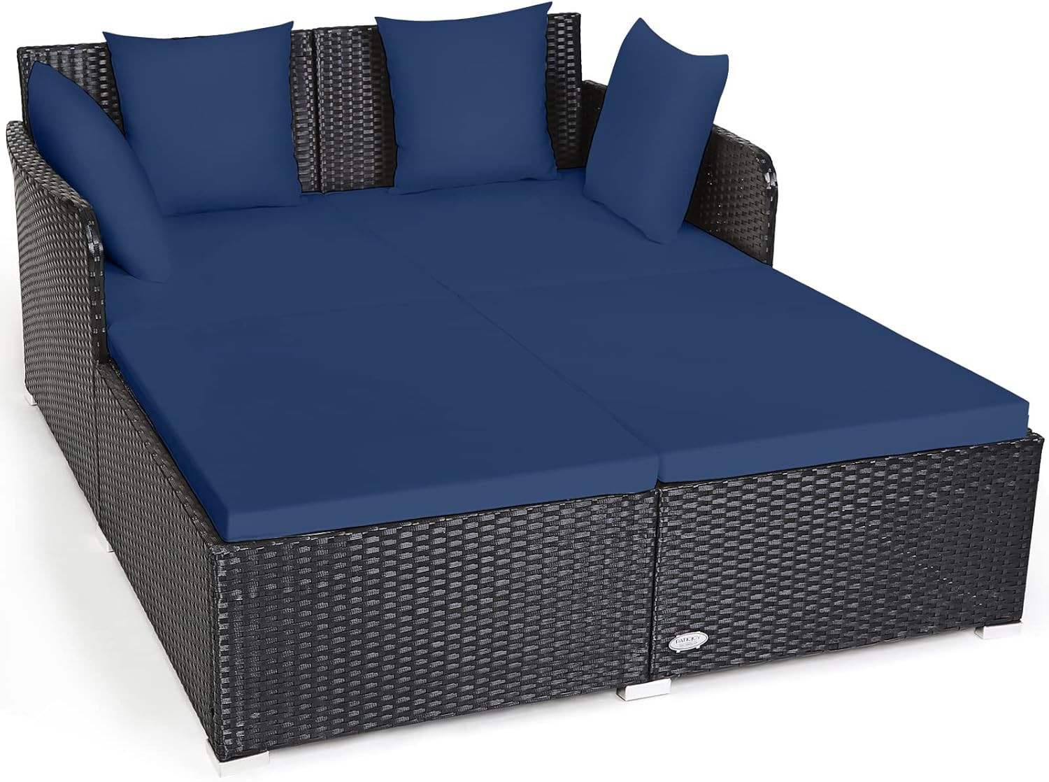 Outdoor Rattan Daybed, Sunbed Wicker Furniture W/Spacious Seat, Upholstered Cush
