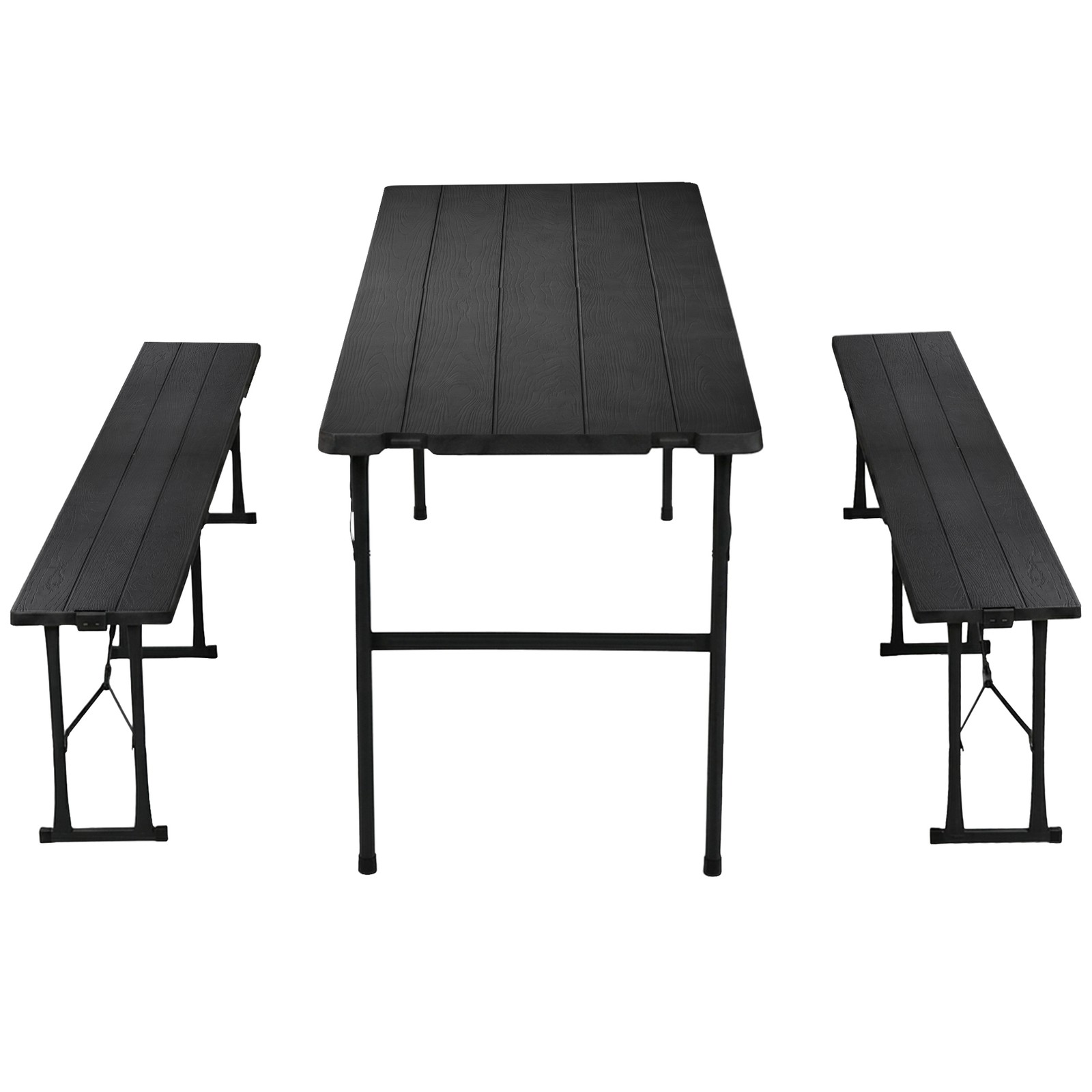 Black Folding Picnic Table Set w/ 2 Benches Waterproof Table for Camping