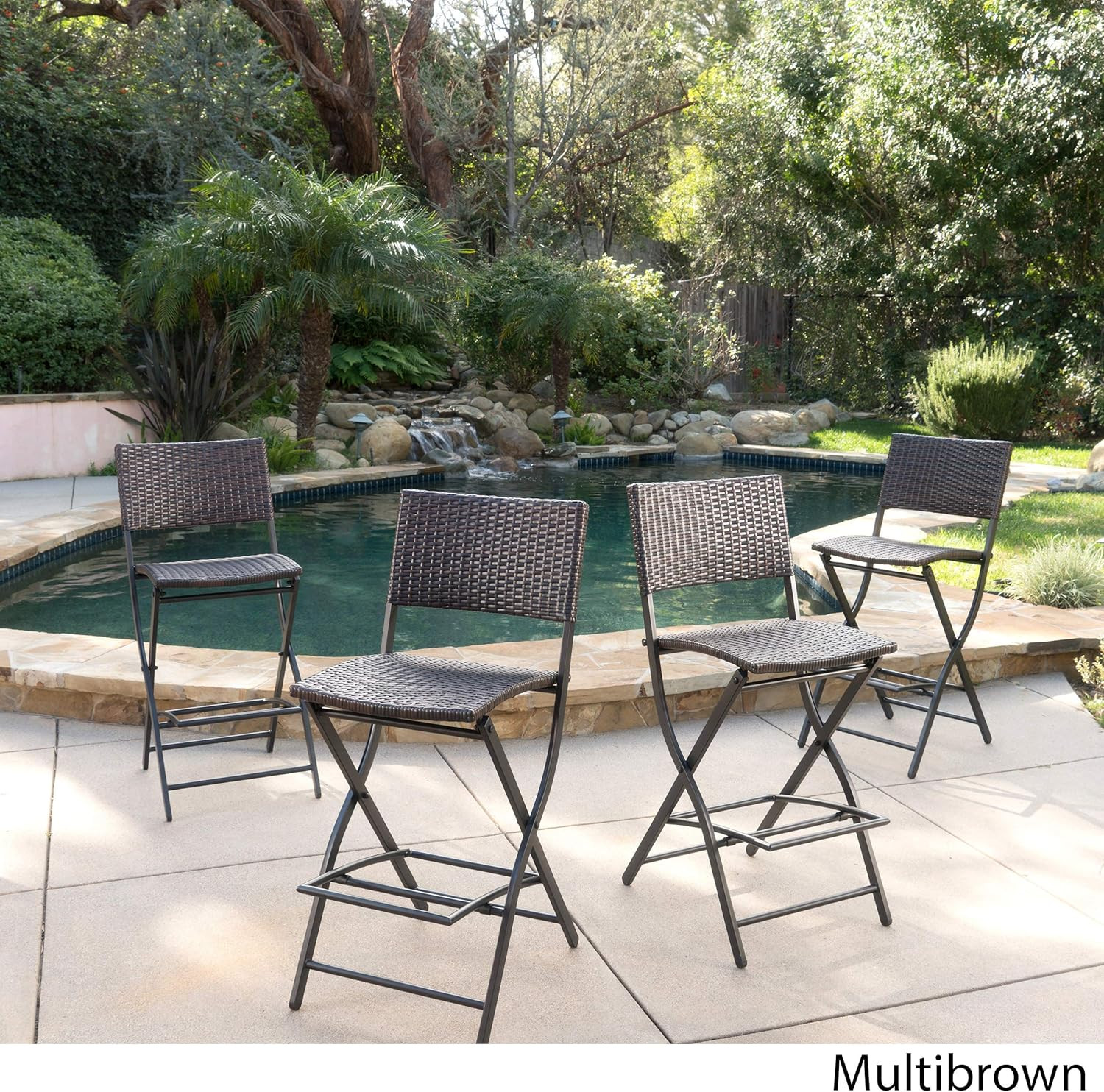 Stylish 4-Pc Multibrown Wicker Barstool Set for Outdoor Patios
