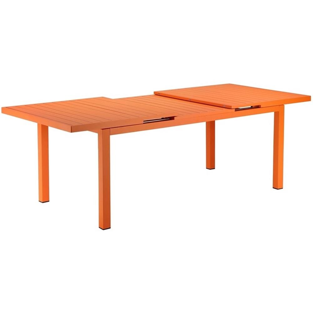 Pemberly Row 30×95″ Modern Aluminum Extension Table in Orange Finish