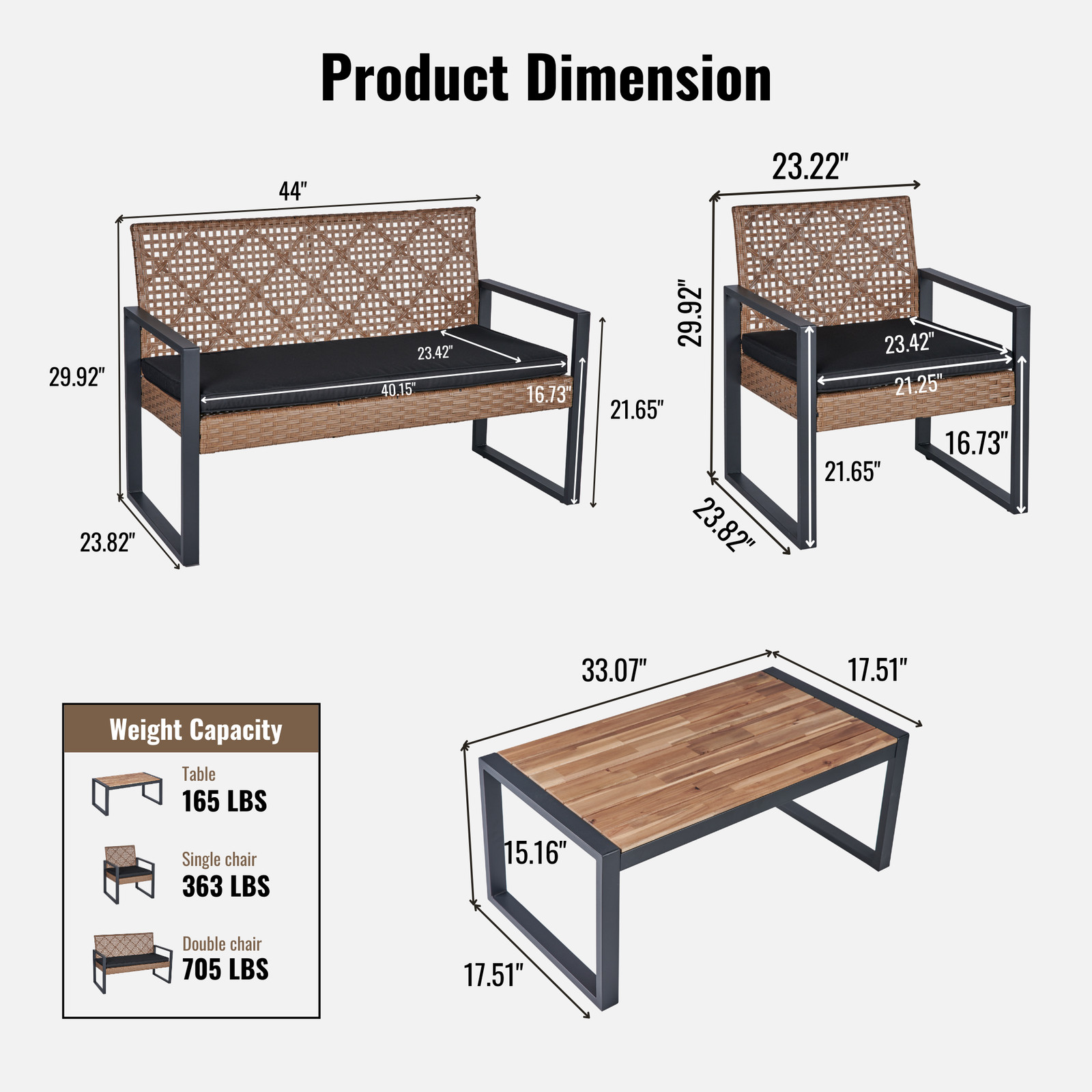 Modern Outdoor Patio Furniture Set with Acacia Wood Table & Cushions