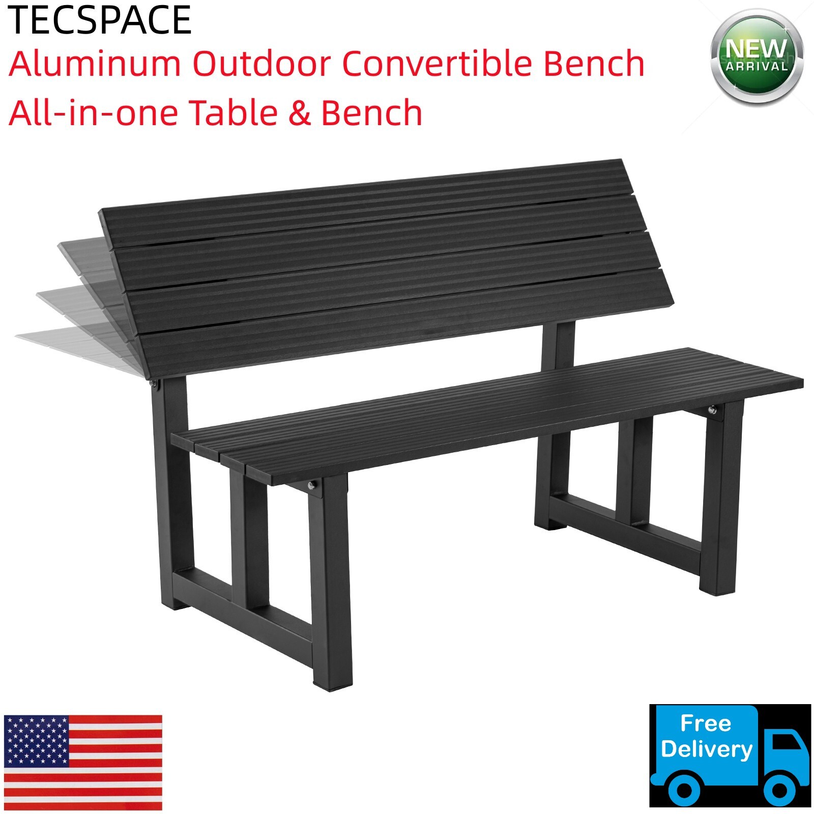 Ginkman Aluminum 2-colour All-in-one Table&Bench for Park Garden Patio Lounge