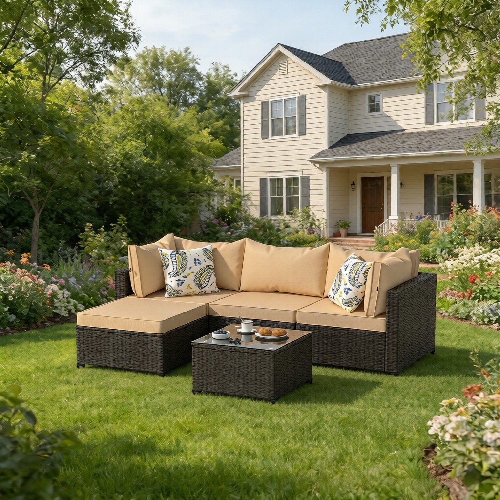 5 Pieces Patio Furniture Sets All Weather Outdoor Sectional Patio Sofa