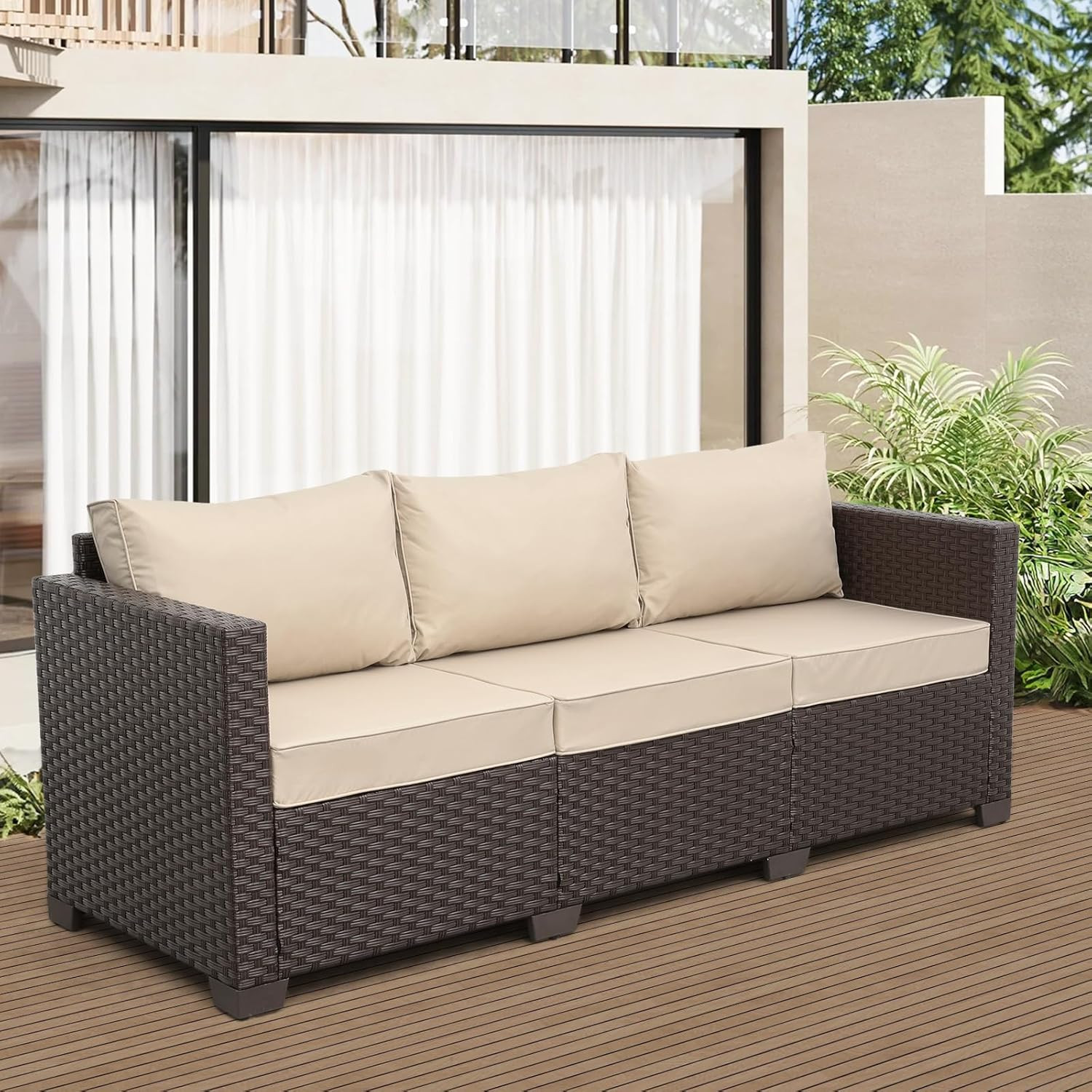 Rattan Star Outdoor Furniture Couch 3 Seater Sofa Outdoor Brown Wicker Sofa Deep