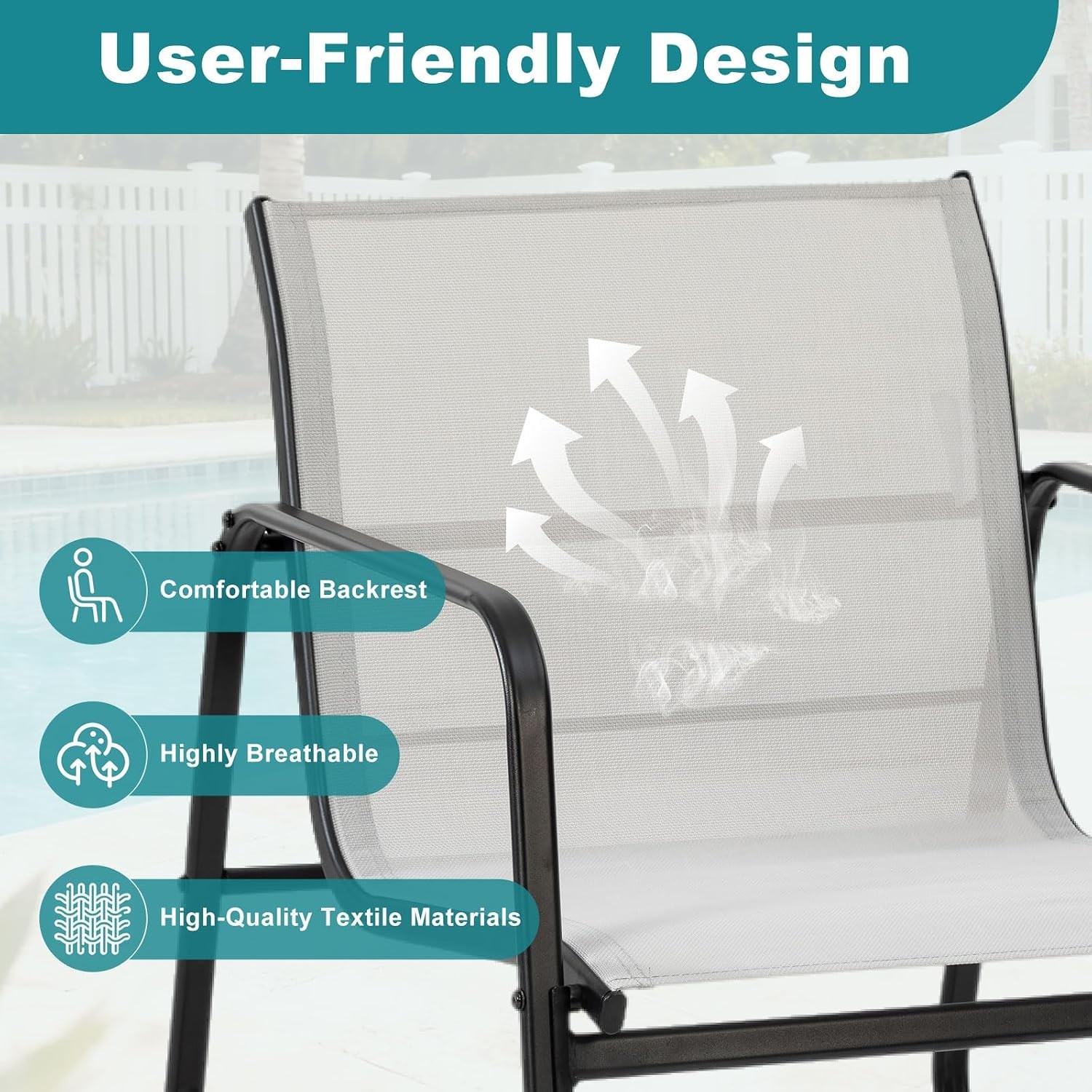 DUMOS 3-Piece Patio Bistro Set, Outdoor Table & Chairs, Gray
