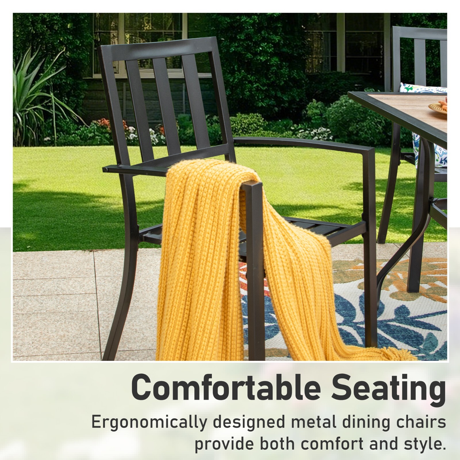 5 Pieces Outdoor Dining Set Patio Metal Chairs 42″ Round Table Furniture Set