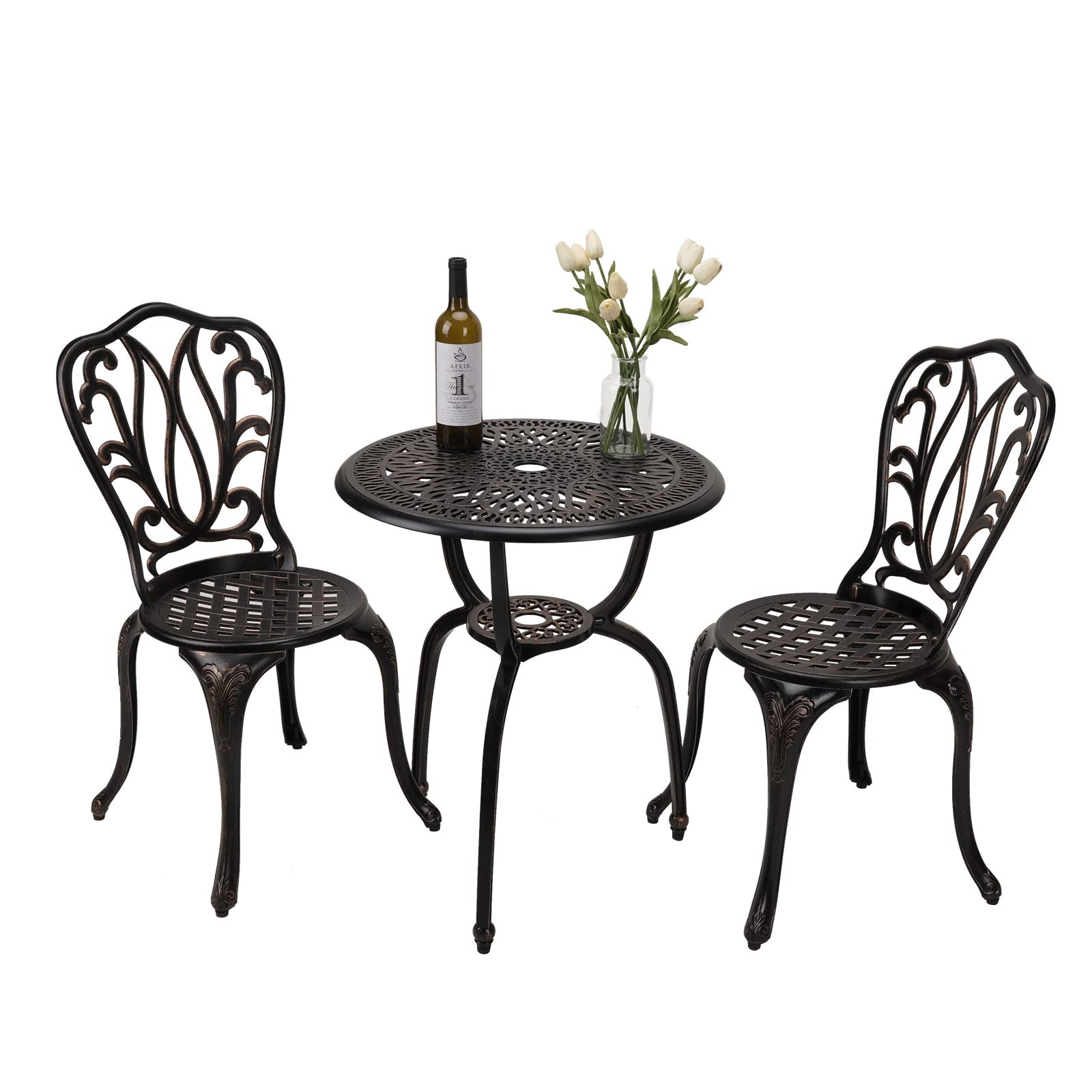 Yksy&Yksy Yksyyksy 3-Piece Patio Bistro Furniture Set Cast-Aluminum Bistro