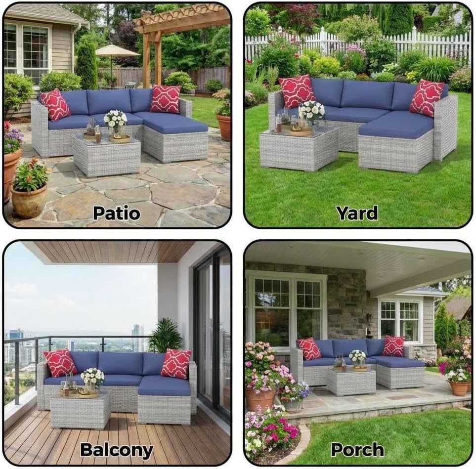 5-Piece Patio Furniture Set Outdoor Wicker Rattan Furniture w/ Table for Yard