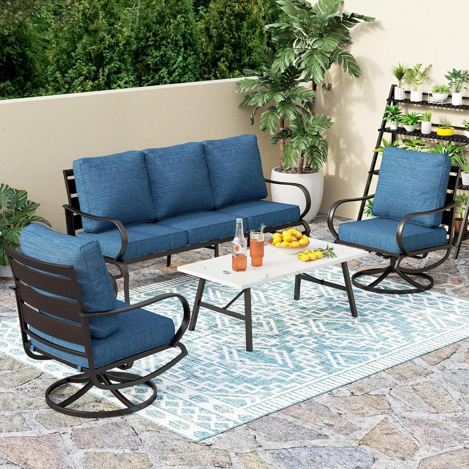 4 Pieces Patio Furniture Set Outdoor Conversation Sofa Metal Sectional Sofa Set