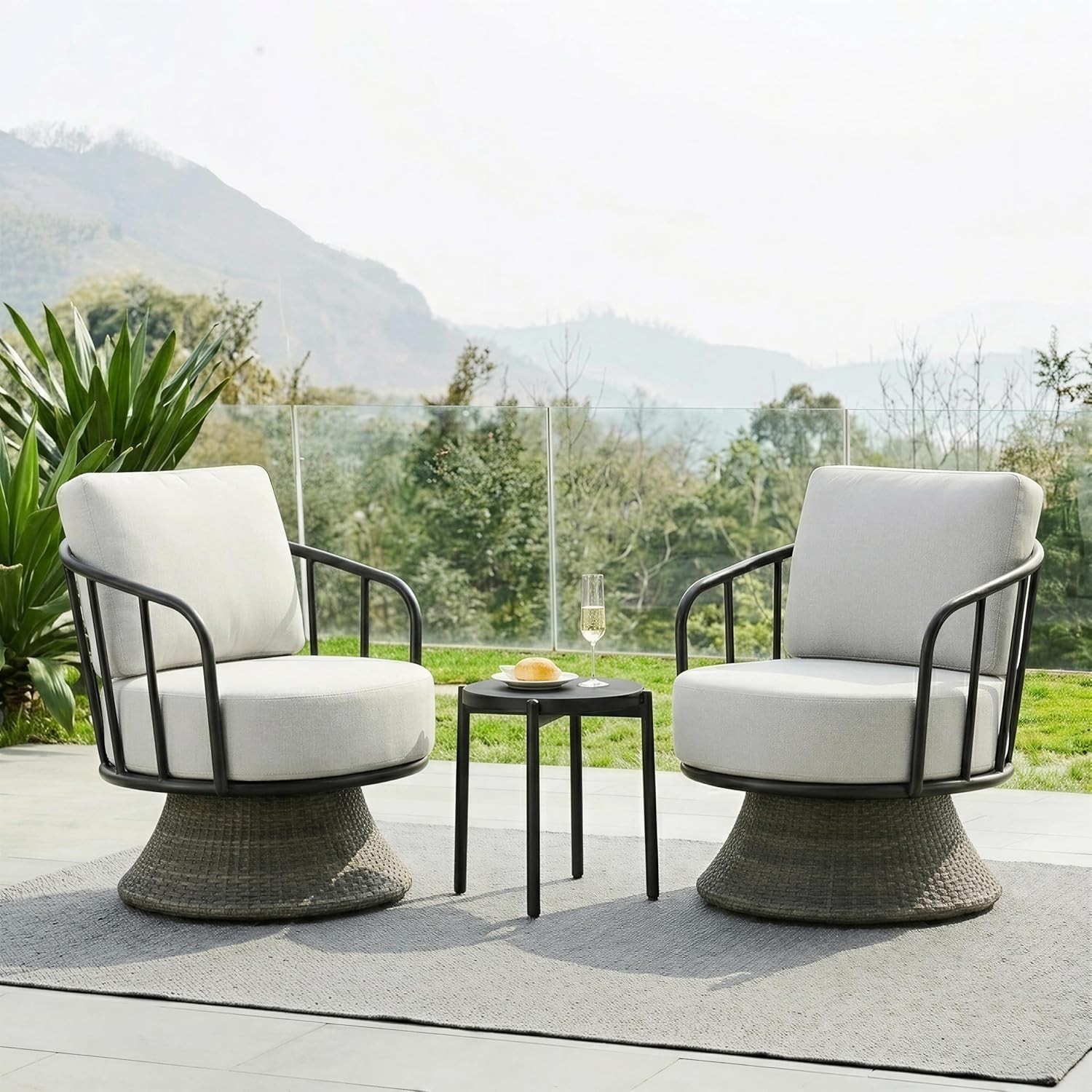 3 PCS Patio Furniture Set,Outdoor Swivel Chairs Set of 2 w/Side Table,Wicker Pat