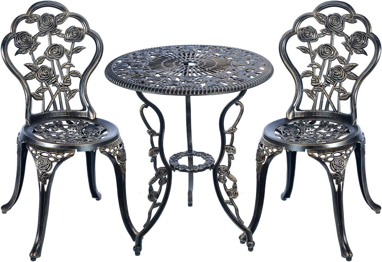 C/G 3 Piece Bistro Set, Outdoor Patio Table, Anti-Rust Cast Aluminum for Front P