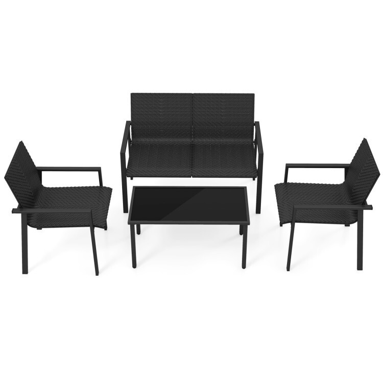 4PCS Patio Outdoor Furniture Rattan Conversation Set With Heavy Duty Metal Frame